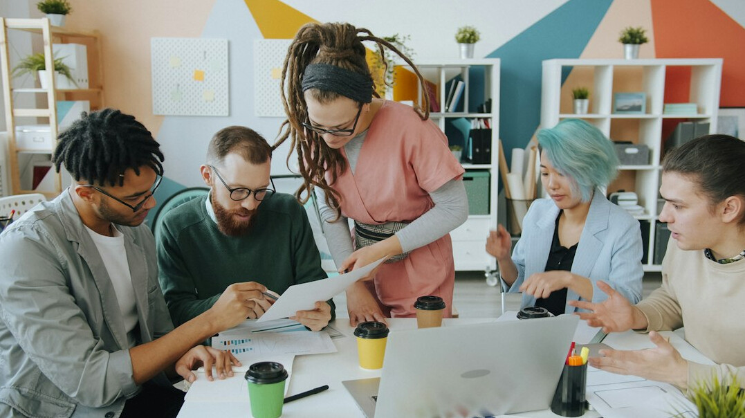 team discussion in modern office